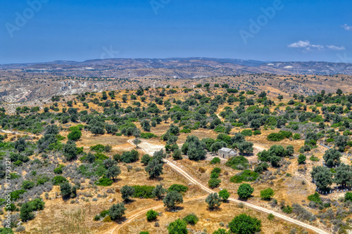 Valley in the Troodos Mountains, Cyprus. View of the valley from a mountain road on a hot sunny day.