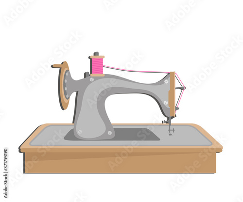 A sewing machine on a light background. Cartoon. Vector illustration.