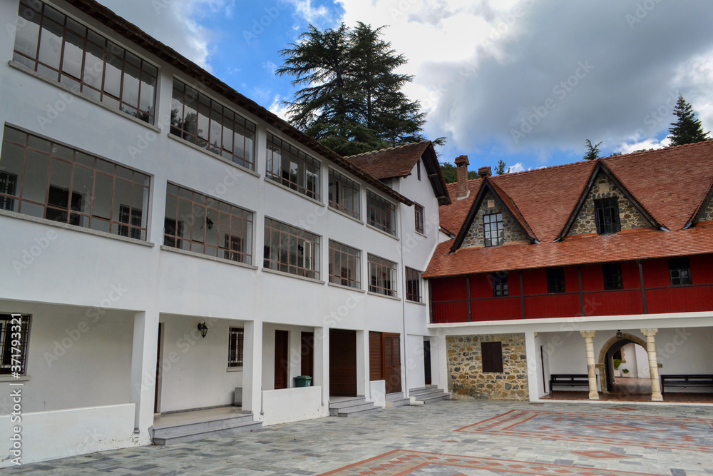 Buildings on the territory of the Trooditissa Monastery - the male monastery of the Paphos Metropolis of the Cyprus Orthodox Church, located in the Troodos Mountains