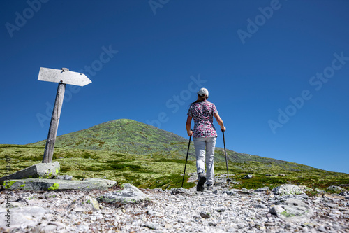 Frau beim Wandern im Rondane Nationalpark, Norwegen