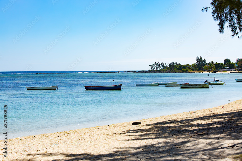 Fototapeta premium boats on the beach in Mauritius.