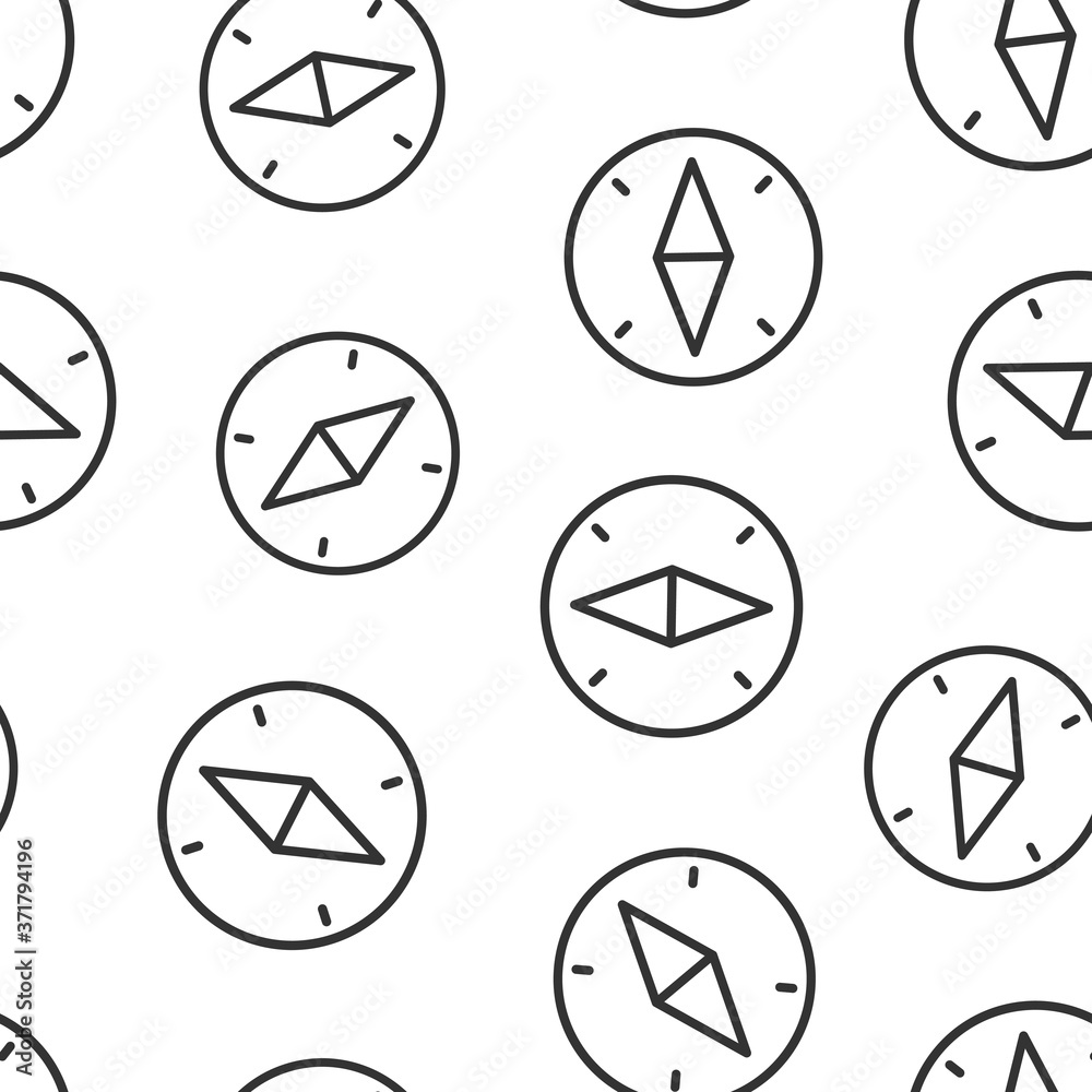 Compass icon in flat style. Navigation equipment vector illustration on white isolated background. Journey direction seamless pattern business concept. Compass icon in flat style. Navigation equipment vector illustration on white isolated background. Journey direction seamless pattern business concept.