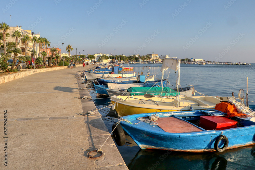 Boats moored at the port of Porto Cesareo, Lecce, Salento, Puglia, Italy