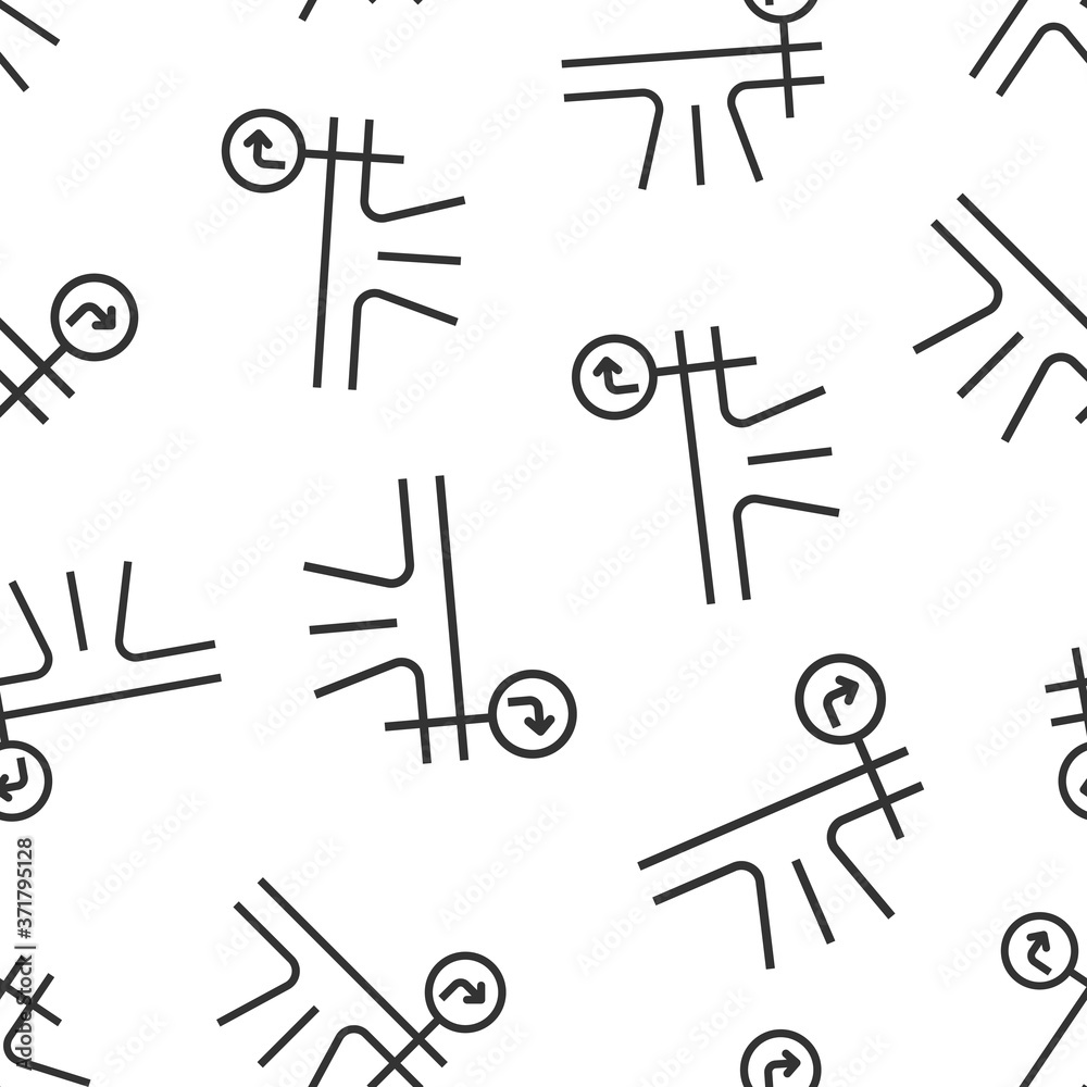 Crossroad icon in flat style. Road direction navigation vector illustration on white isolated background. Locate pin position seamless pattern business concept. Crossroad icon in flat style. Road direction navigation vector illustration on white isolated background. Locate pin position seamless pattern business concept.