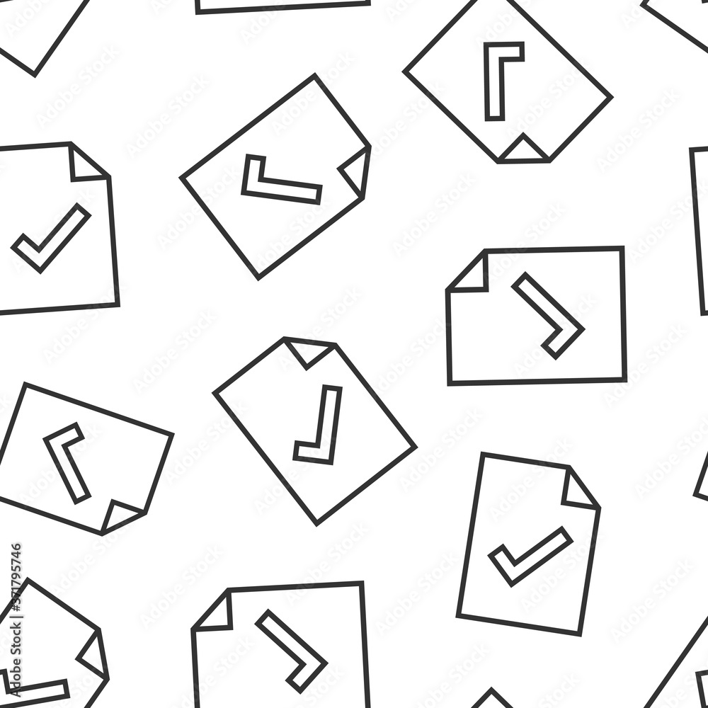 Document checklist icon in flat style. Report vector illustration on white isolated background. Paper sheet seamless pattern business concept. Document checklist icon in flat style. Report vector illustration on white isolated background. Paper sheet seamless pattern business concept.