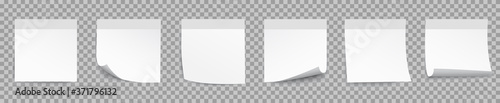 Set white sticky papers on transparent background, collection stick note in white color isolated, realistic post it notes with shadow - stock vector
