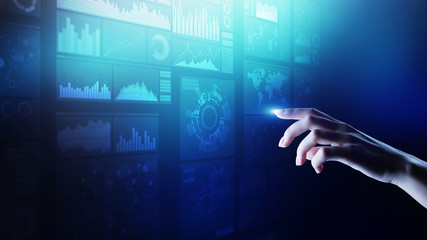 Applications icons on virtual screen, technology, development background concept.