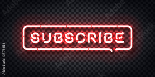 Vector realistic isolated neon sign of Subscribe logo for template decoration and covering on the transparent background. Concept of social media and SEO.
