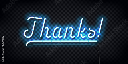 Vector realistic isolated neon sign of Thanks typography logo for template decoration and layout covering on the transparent background.
