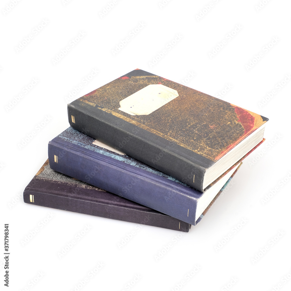 Stack of books in colour covers with white sheets isolated on a white background Stack of books in colour covers with white sheets isolated on a white background