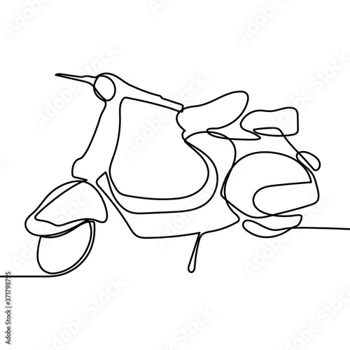 Classic scooter. Continuous one line art classical scooter motorcycle vector illustration isolated on white background. Vintage Asian underbone motorbike logo. Retro transportation concept