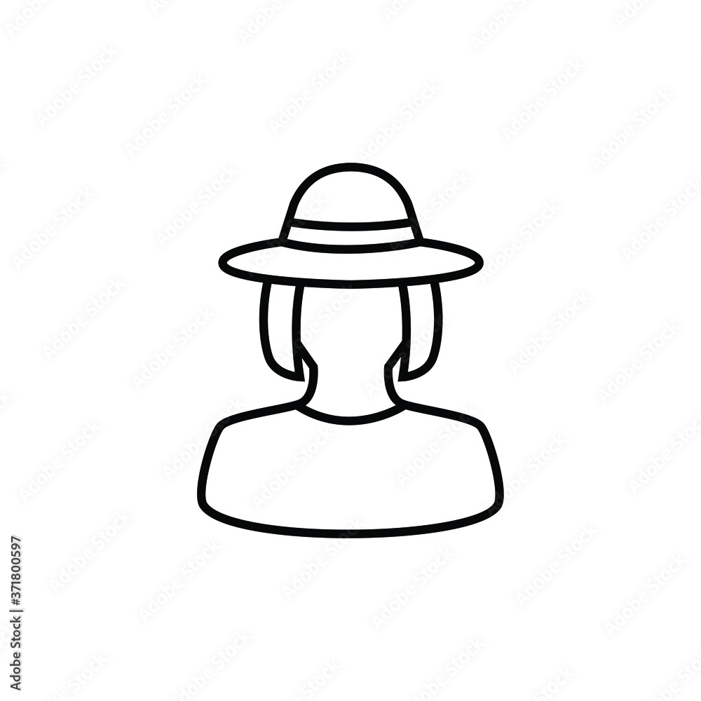 Woman with hat thin icon isolated on white background, simple line icon for your work. Woman with hat thin icon isolated on white background, simple line icon for your work.