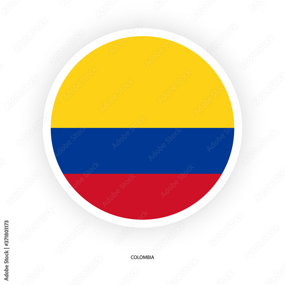 Colombia circle flag with shadow on white background. Colombian circular flag on white background. Colombia circle flag with shadow on white background. Colombian circular flag on white background.