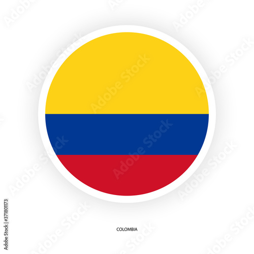 Colombia circle flag with shadow on white background. Colombian circular flag on white background.