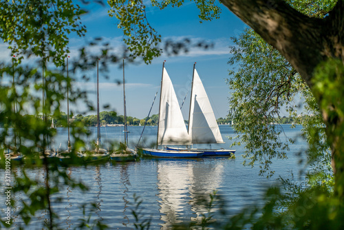 Hamburg, Germany. Sailboats on the Alster lake in the center of Hamburg. photo