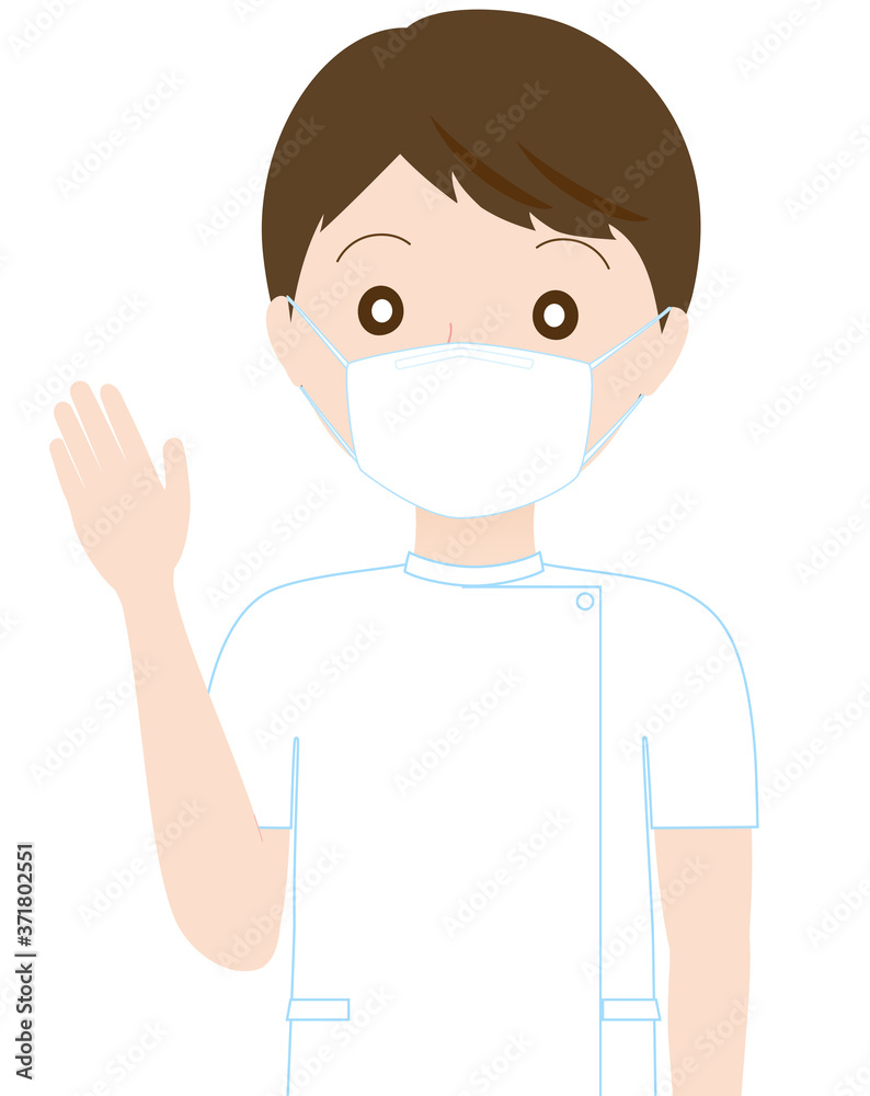 マスクをつけて案内をする若い男性看護士