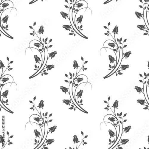 seamless pattern  silhouette of a rose in monochrome color  a vegetative ornament for wall-paper and fabric  for registration of cards  banners