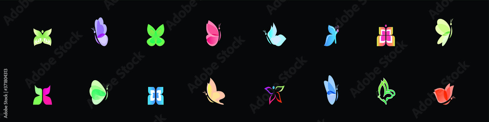 set of butterfly icon design template with various models. vector illustration
