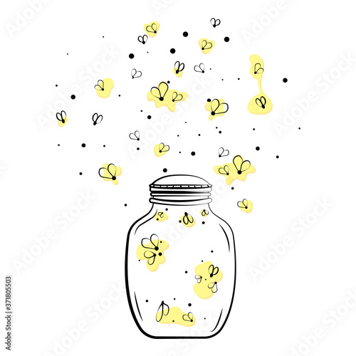 Midges fly around the honey jar. Glowworm vector