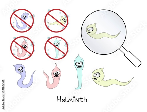 helminths, roundworms. intestinal parasites. warning sign parasitism , vector illustration. The concept of parasites in humans and humans