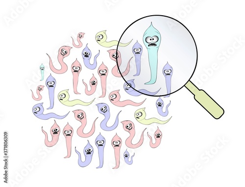 helminths, roundworms. intestinal parasites. warning sign parasitism , vector illustration