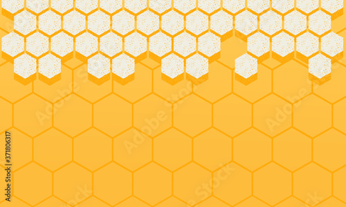 Abstract Honeycomb with hexagon grid cells on yellow background vector.