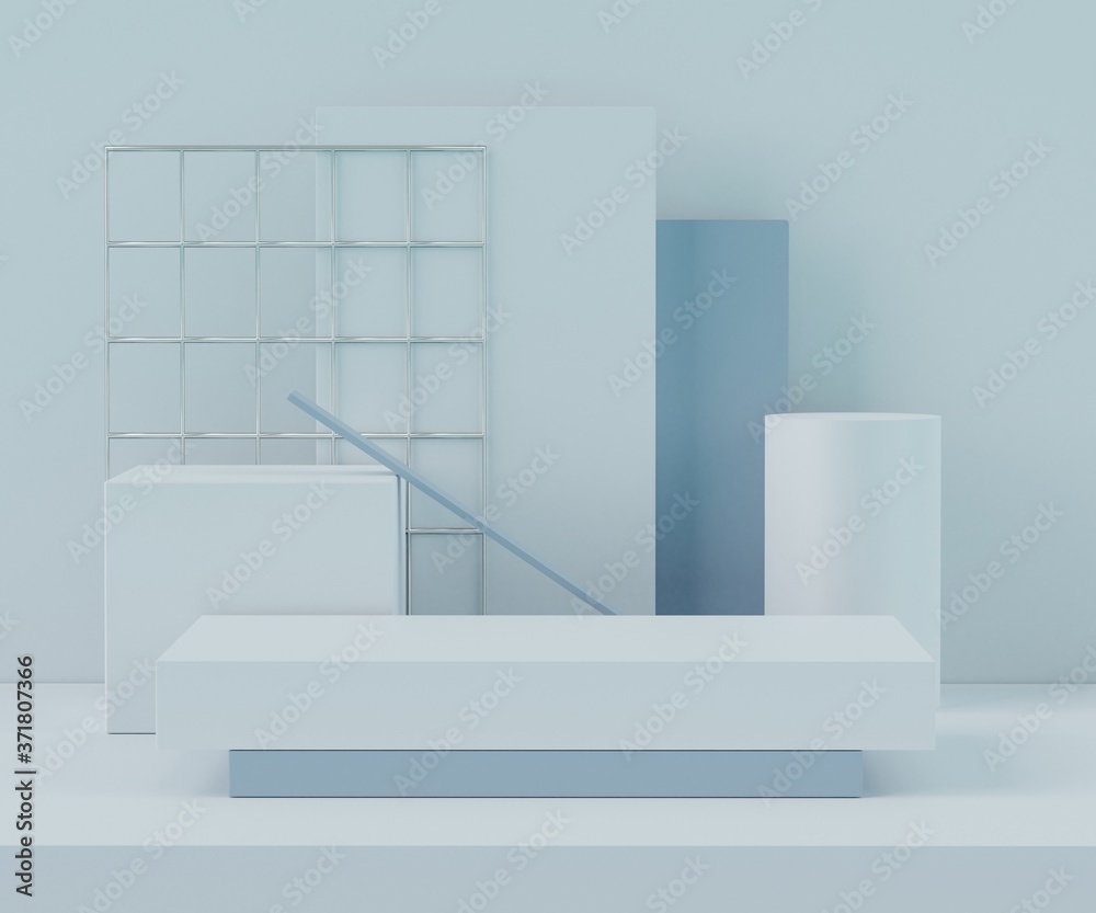 3d abstract background of empty podium display for products and cosmetic presentation and mock up. Blue colors of blank pedestal or showcase with minimal geometry shapes. Colorful scene. 3d abstract background of empty podium display for products and cosmetic presentation and mock up. Blue colors of blank pedestal or showcase with minimal geometry shapes. Colorful scene.