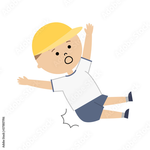 転んで尻もちをついた男の子のイラスト　(全身)