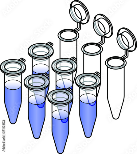 DNA testing / pathology PCR tubes. Blue solution.