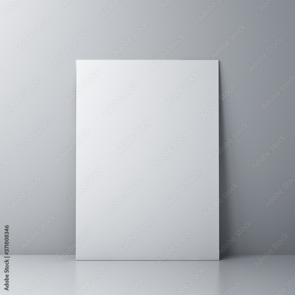 Blank white board or white sheet of paper template isolated against the wall with shadow and reflection 3D rendering Blank white board or white sheet of paper template isolated against the wall with shadow and reflection 3D rendering
