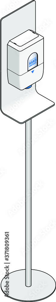 A soap-free hand sanitizer automatic dispenser on a stand. A soap-free hand sanitizer automatic dispenser on a stand.