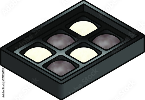 A box of 6 mochi (Japanese rice cakes) - traditional white and black sesame.