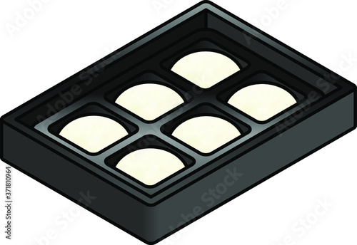 A box of 6 mochi (Japanese rice cakes) - traditional white plain rice.