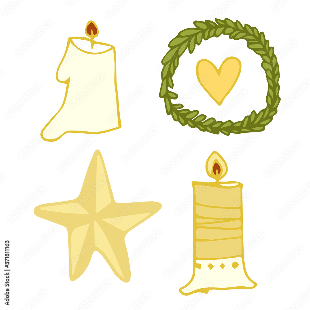 christmas doodles set with candles christmas doodles set with candles
