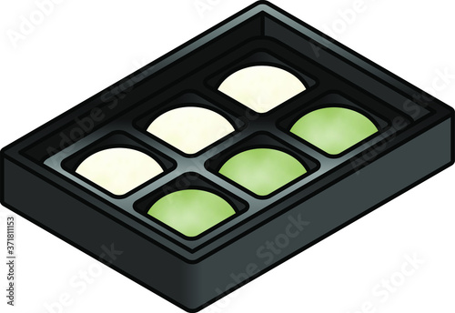 A box of 6 mochi (Japanese rice cakes) - traditional white and green tea.