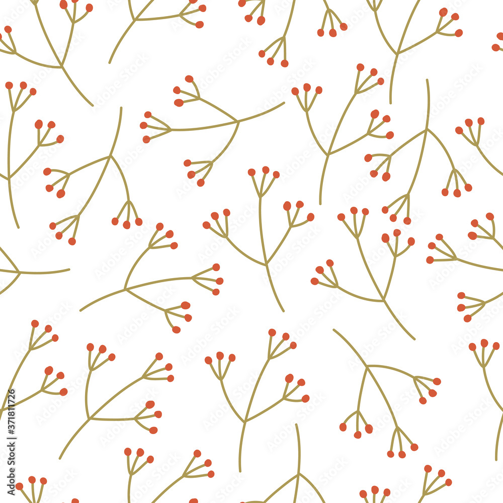 Winter twigs seamless pattern on a white background. Winter mood. Vector hand drawn illustration.