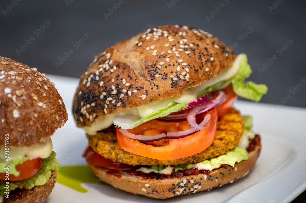 Fresh tasty meat free vegetarian burger made from high quality organic ingredients Fresh tasty meat free vegetarian burger made from high quality organic ingredients