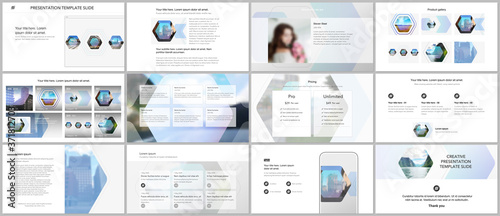 Vector templates for website design, presentations, portfolio. Templates for presentation slides, flyer, leaflet, brochure cover, report. Corporate identity business concept background with hexagons.