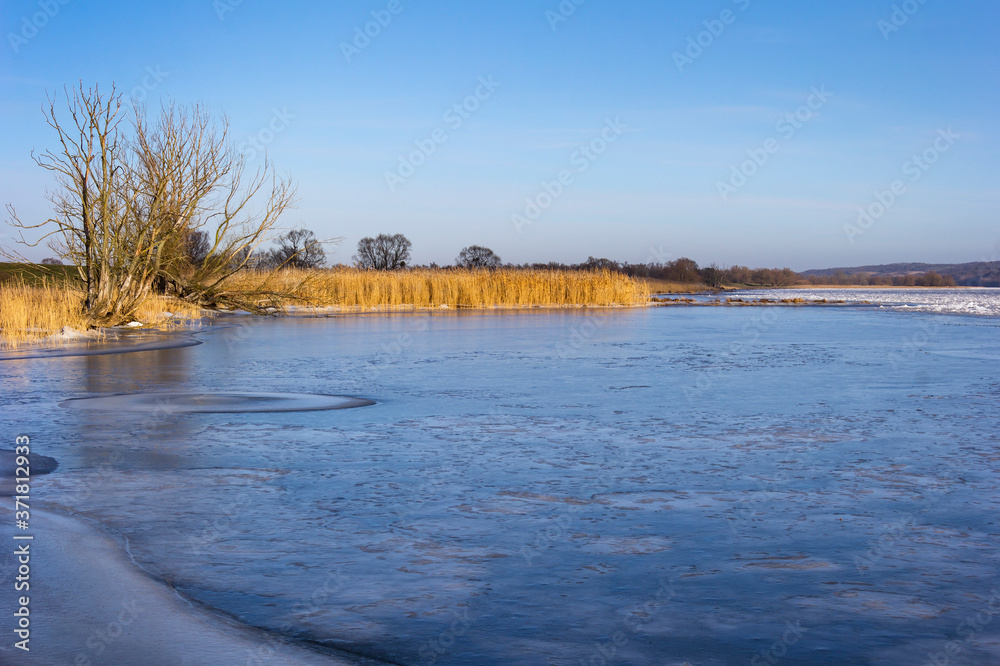 View of the flooded landscape on the river Oder.