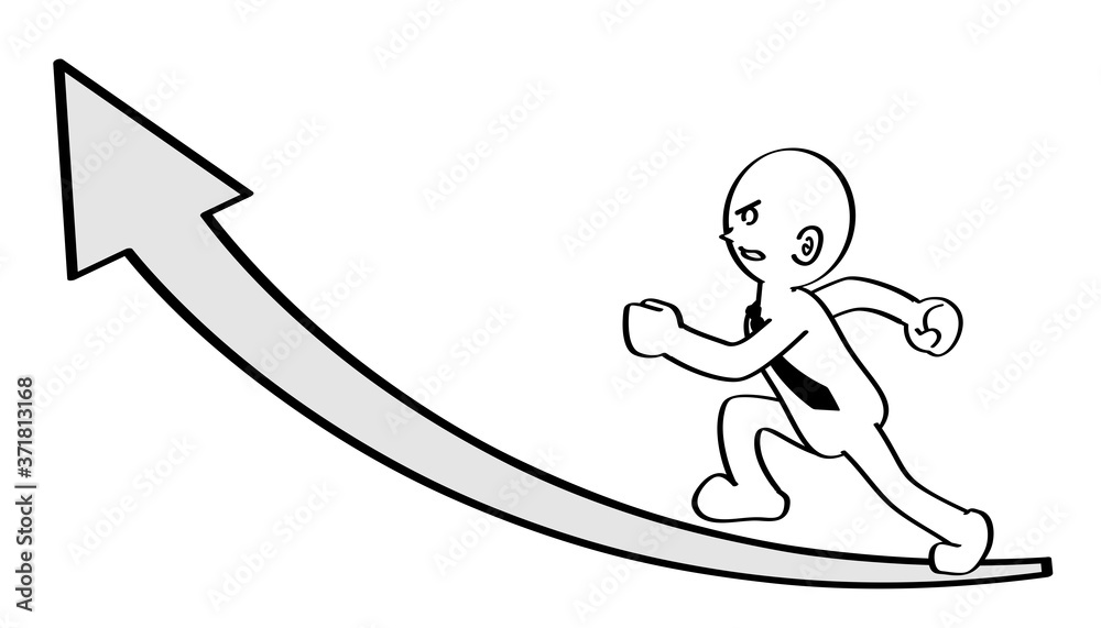 Businessman running. Arrow pointing up. A growing person. Businessman running. Arrow pointing up. A growing person.