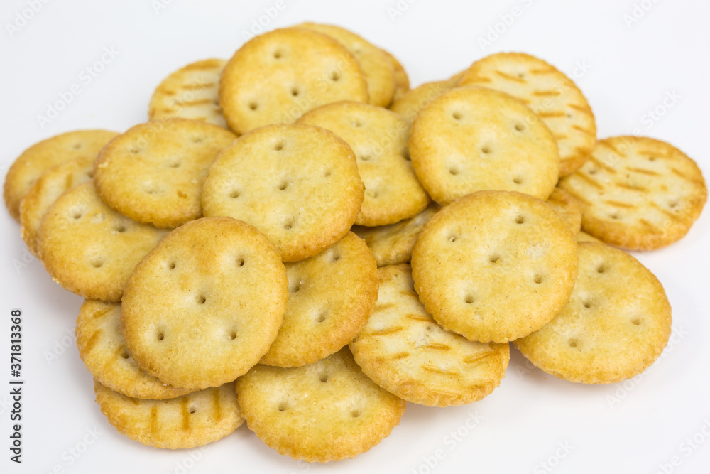 heap of round small crunchy cracker with salt