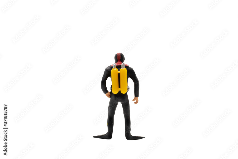 Miniature people : Scuba diver isolated on white background with clipping path Miniature people : Scuba diver isolated on white background with clipping path