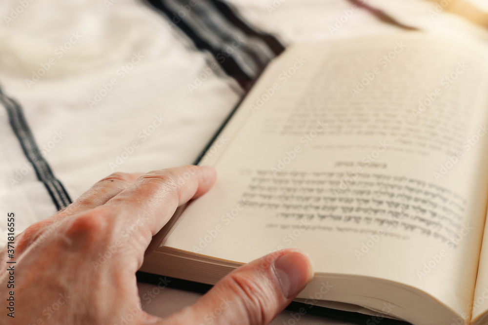 Fototapeta premium religion image of Prayer book and Shofar (horn) jewish religious symbols. Rosh hashanah (jewish New Year holiday), Shabbat and Yom kippur concept