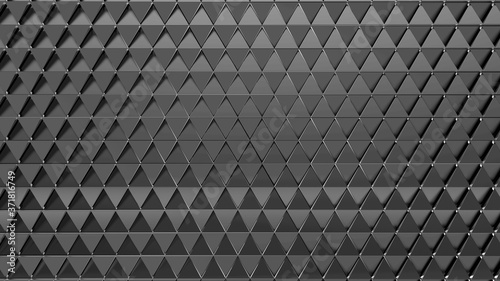 Abstract Dark Grey Metal Triangle Polygon Wall Background. Dark Grey Tri Polygon Wall.  Abstract metal texture background. 3D Illustration.  © suppa
