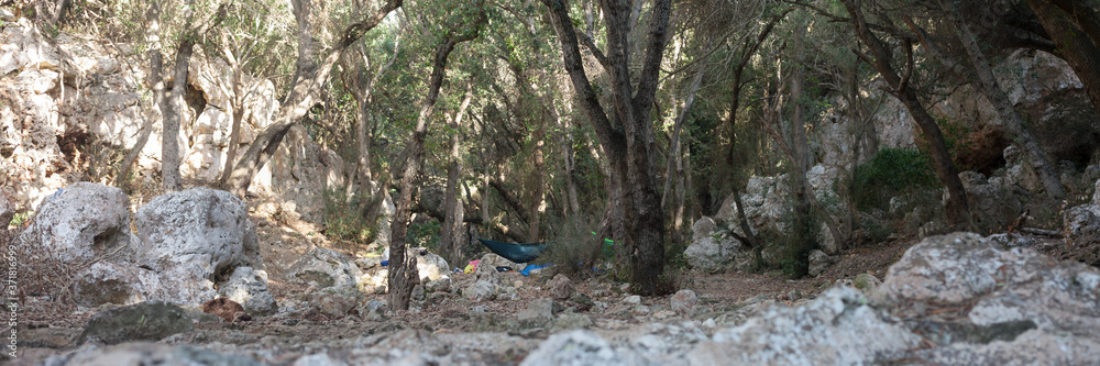 Overnight in the forest, travel, adventurism. Overnight in the forest, travel, adventurism.