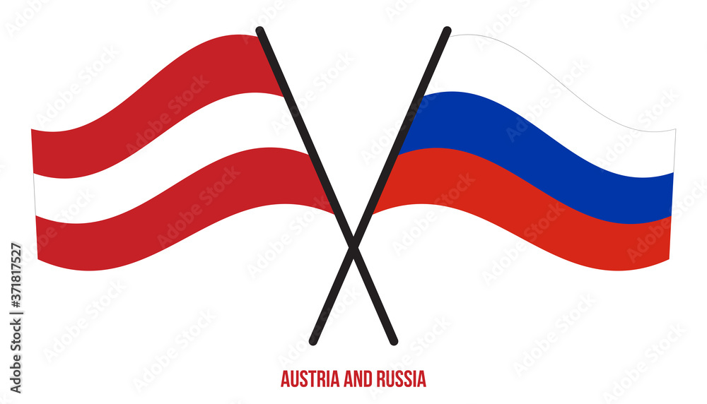 Austria and Russia Flags Crossed And Waving Flat Style. Official Proportion. Correct Colors. Austria and Russia Flags Crossed And Waving Flat Style. Official Proportion. Correct Colors.
