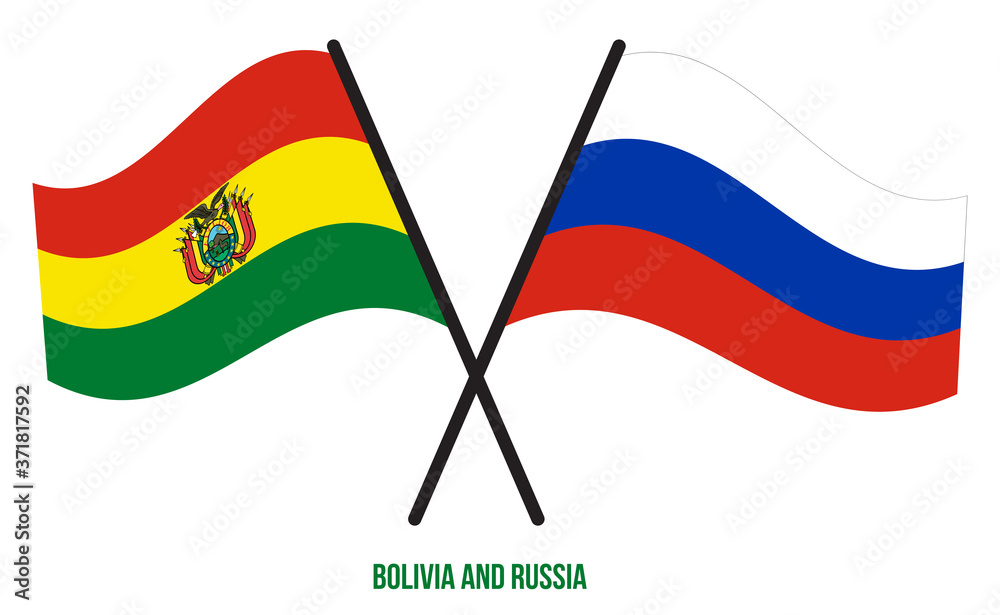 Bolivia and Russia Flags Crossed And Waving Flat Style. Official Proportion. Correct Colors. Bolivia and Russia Flags Crossed And Waving Flat Style. Official Proportion. Correct Colors.