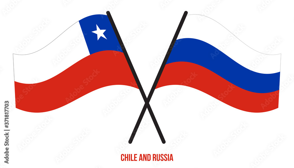 Chile and Russia Flags Crossed And Waving Flat Style. Official Proportion. Correct Colors. Chile and Russia Flags Crossed And Waving Flat Style. Official Proportion. Correct Colors.