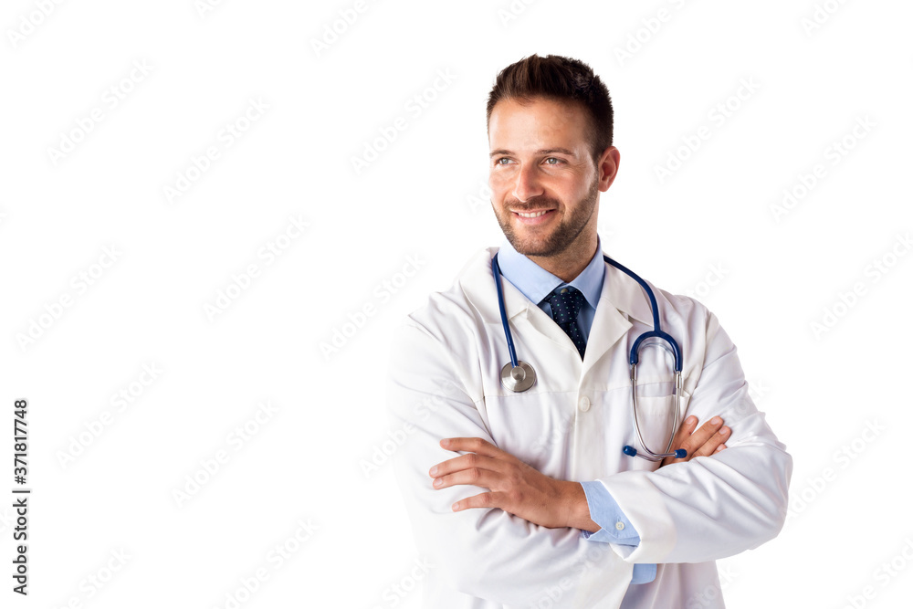Male doctor studio portrait at isolated white background Male doctor studio portrait at isolated white background