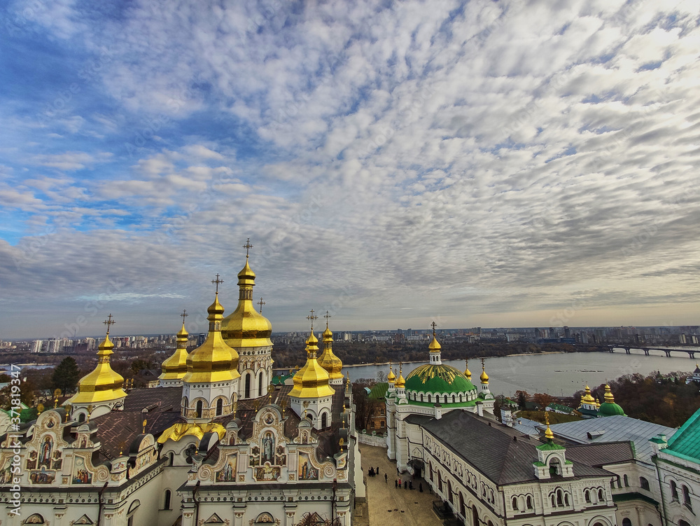 Golden cupolas with crosses of St. Michael's Cathedralin Kiev , Ukraine